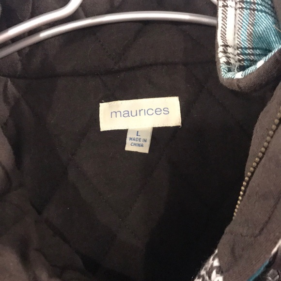 Maurices L Teal & Brown Vest with Fur Hood - Picture 3 of 6